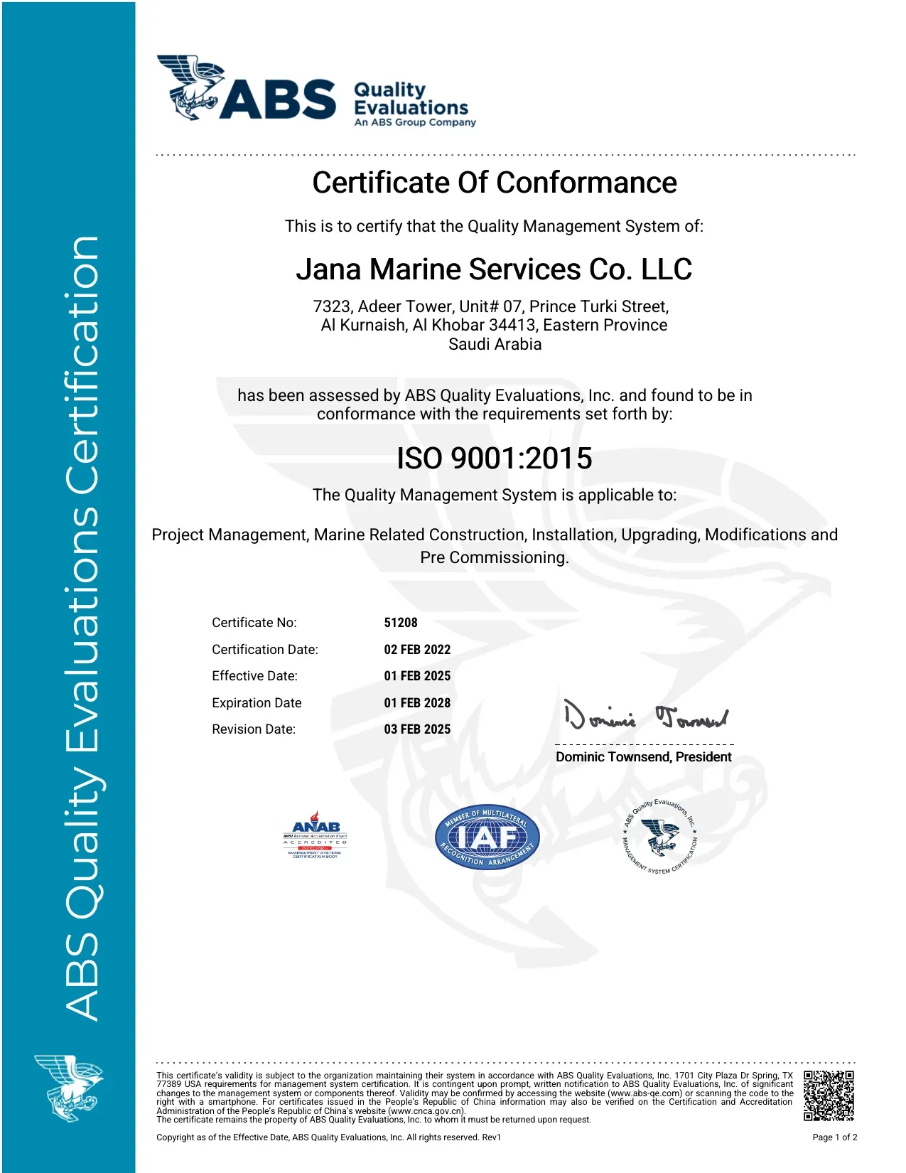 ISO 9001:2015 QMS – Construction Division